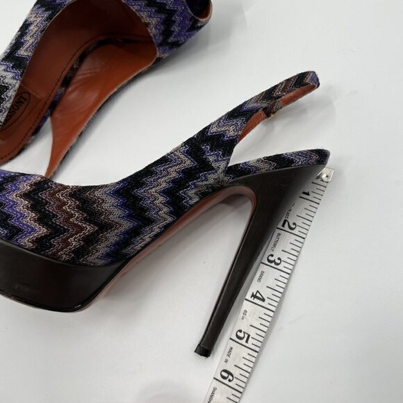 Missoni Multicolor Knit Slingback Peep Toe Heels - Picture 6 of 12